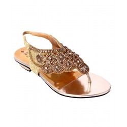 Gold Shimmer Rhinestones Decor Sling Back Sandals RG-087